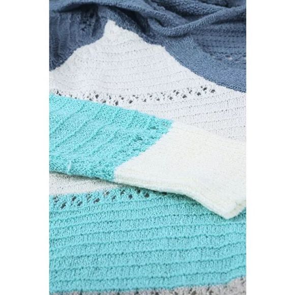 Sky Blue Combo Block Knit Hoodie - Picture 6 of 9